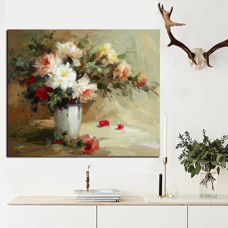 Big Size Abstract Flowers in Vase Oil Painting Print on Canvas Modern Minimalist Orchid Poster Art Wall Picture Cuadros Decor (4)