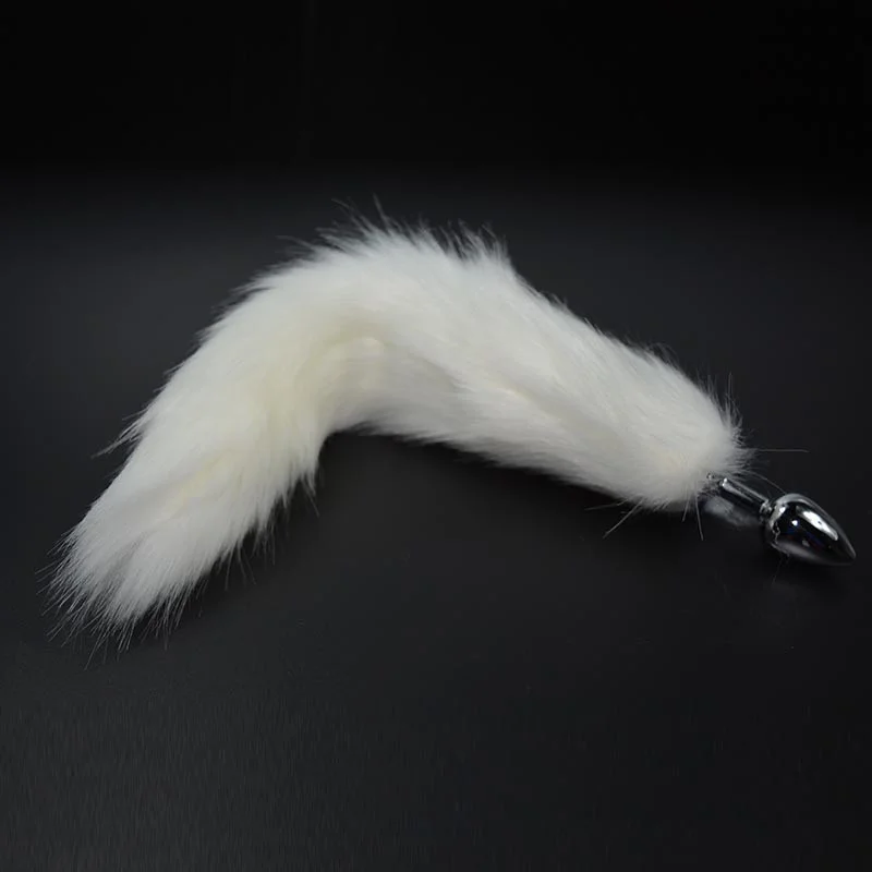 1PC Pure White Fox Tail Butt Metal Plug 35cm Long Anal Sex Toy Animal RolePlay Cosplay with Real Racoon Dog Hiar Sex Products06