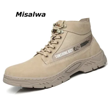 

Misalwa Men's Summer Breathable Korean High Top Boots Canvas British Men Work Boots Pig Suede Military Shoe New Arrival 2020