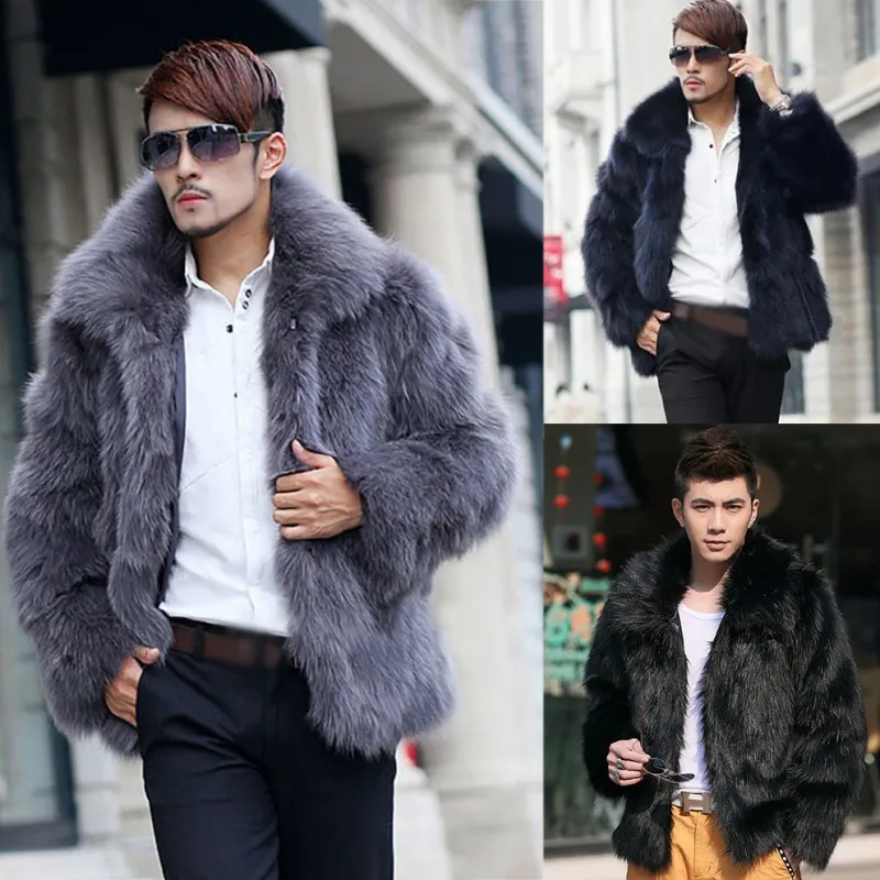 Мужские пальто из искусственного меха, одежда, длинный рукав, отложной воротник, ворсистое пальто, зимняя теплая верхняя одежда, меховое пальто jaqueta de couro. w