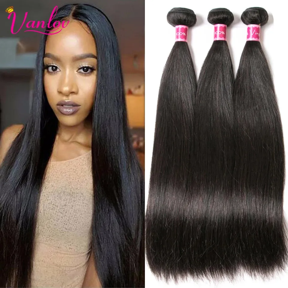 En venta Vanlov recto pelo brasileño recto mechones de cabello humano postizo Natural negro 1/3/4 piezas/mucho 100% extensiones de cabello humano cabello Remy JaVbz05G