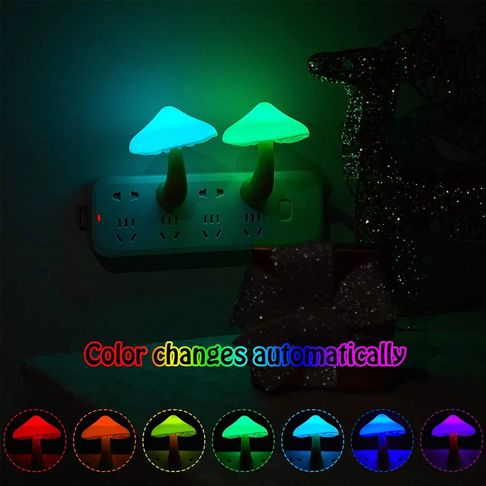 LED Night Light Plug in Lamp 7-Color Changing Cute Mushroom Light Sensor Night Lights for Adults Kids NightLight night stand lamps Night Lights