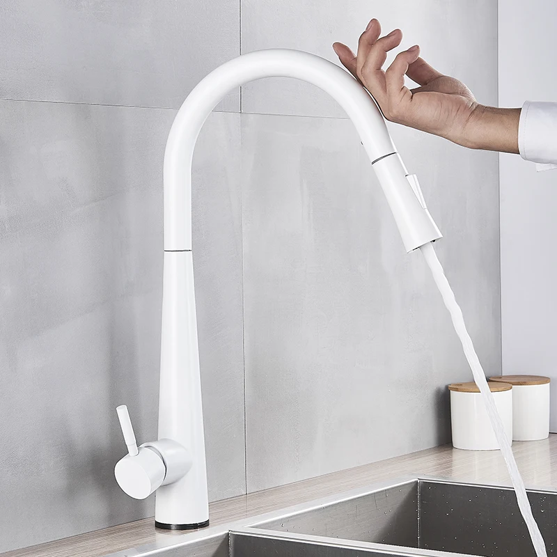 MYQualife выдвижной сенсорный белый кухонный кран чувствительный сенсорный кран смеситель для кухни сенсорный датчик кухонный смеситель