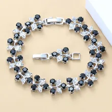 925 пробы Серебряный цветок черный циркон браслет здоровье ювелирные изделия для женщин коробка ювелирных изделий SL98