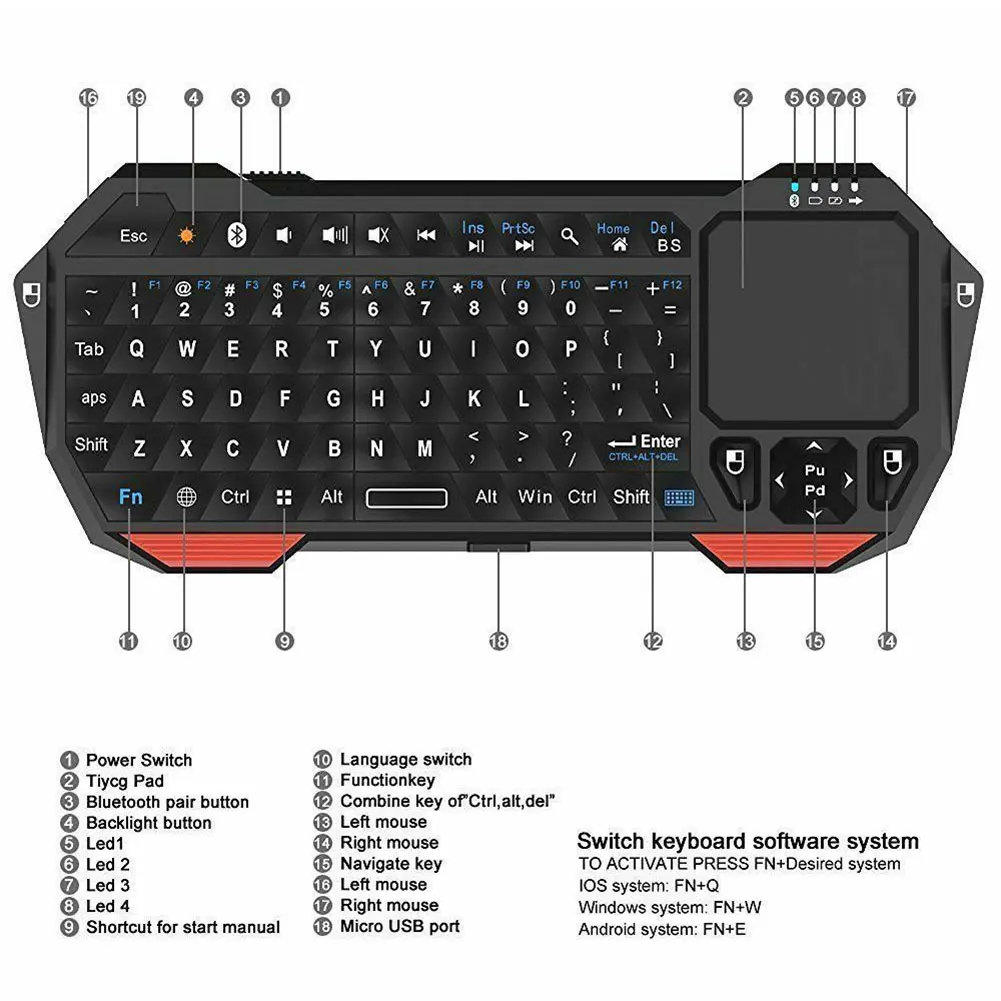 Мини Беспроводная bluetooth-клавиатура с сенсорной панелью iOS Android Windows портативная bluetooth-клавиатура с подсветкой портативная клавиатура