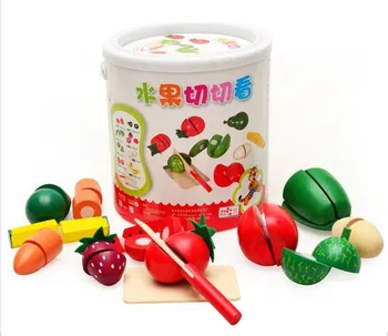 

[Funny] Cut Fruits and vegetables food game the wooden barrel Fancy early Educational toys simulation kitchen play toy baby gift