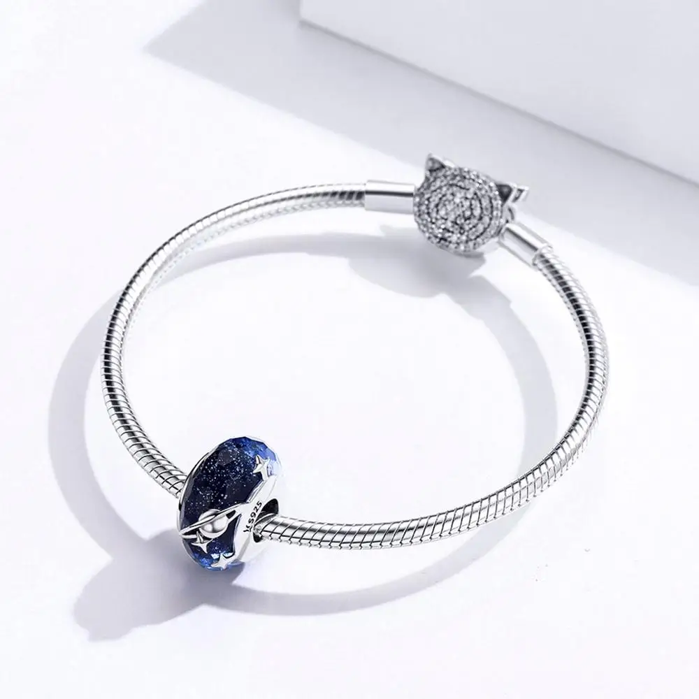 Fit Pandora браслет стерлингового серебра 925 универсальная планета Звездное стекло бусины S925 синий межзвездные Подвески diy ювелирные изделия