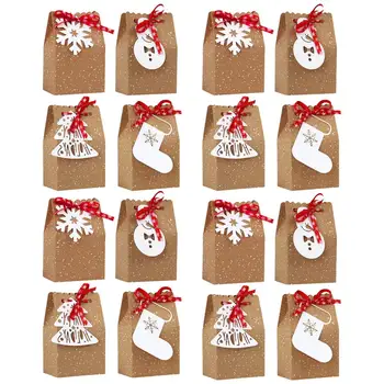 

24pcs/set Christmas Candy Box Christmas Kraft Paper Snowflake Paper Bag Cookie Candy Bag Christmas Card Boxes Gift Bags Hot Sale
