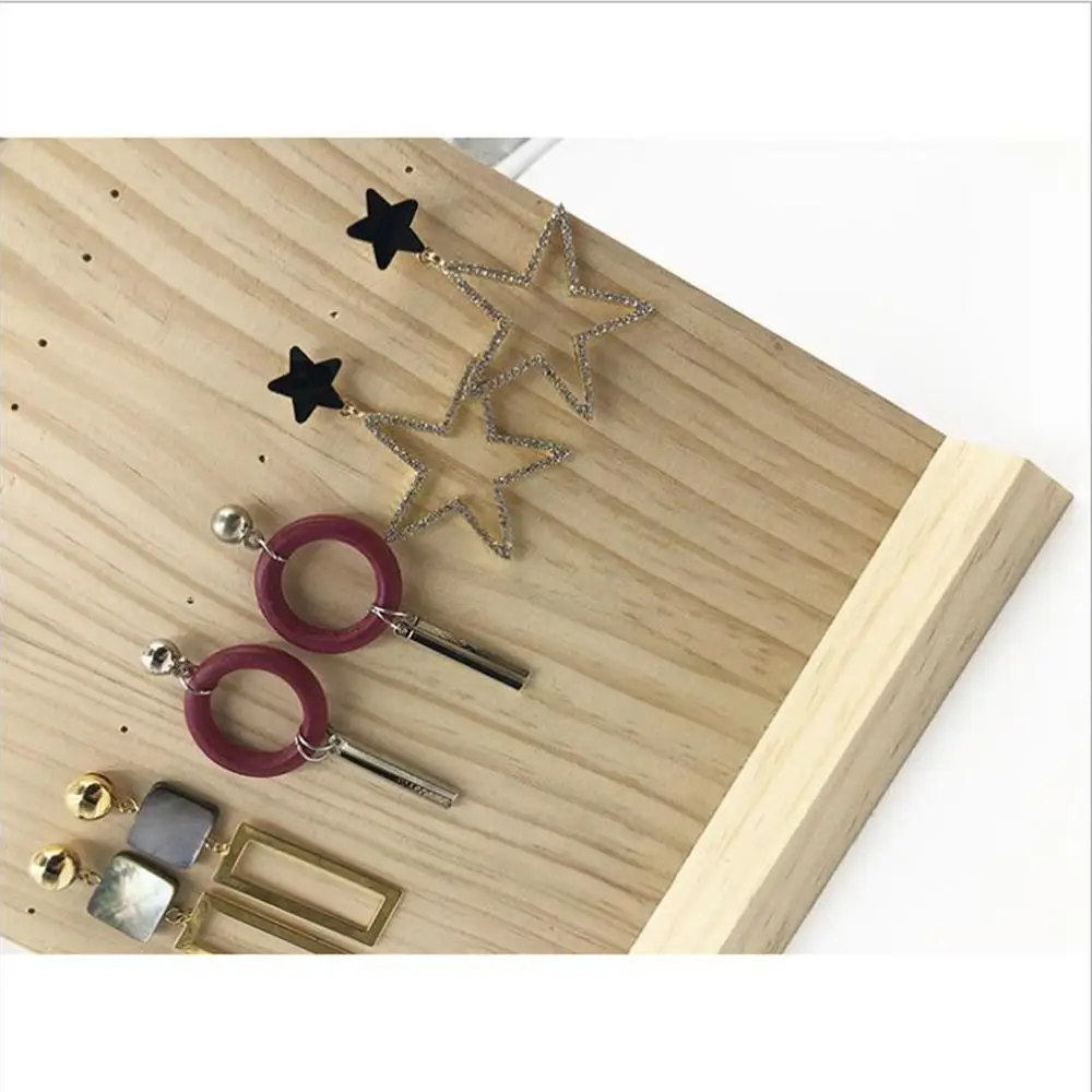  Wood Jewelry Display Hanging Stand Rack for Stud Earrings Dangle Earrings Stand 60 Holes Solid Bamb