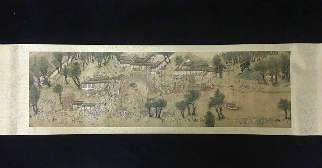 

Chinese Old long Scroll Painting Riverside Scene at Qingming Festival Picture