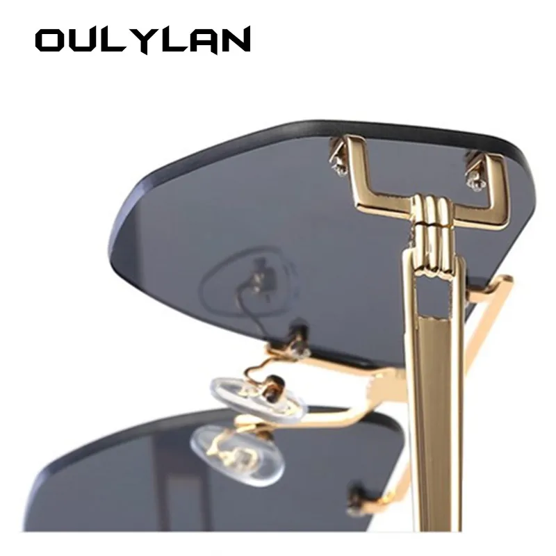 Oulylan, роскошные солнцезащитные очки без оправы, для женщин и мужчин, винтажные, нестандартные, прозрачные линзы, солнцезащитные очки, женские, градиентные, UV400, металлические очки