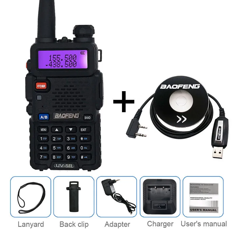 BaoFeng UV-5R иди и болтай walkie talkie “иди и 10 км Любительское радио, Си-Би радиосвязь радиостанции УКВ 136-174& 400-520Mhz uv 5r коротковолновым приемником сканер радиолюбитель VOX - Цвет: Add cable