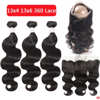 

13x4 13x6 360 Brazilian Hair Weave Bundles With Frontal Remy Body Wave Human Hair Bundles And Frontal Transparent Lace Frontal