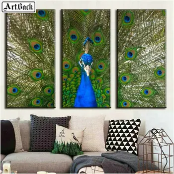 

Triptych animal 5d diamond painting peacock full square diamond mosaic art 3d sticker decoration
