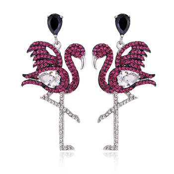 

2019 New Fashion Fine Jewelry Cast White Copper Vivid Flamingos Crystal Zircon Stud Earrings For Women Gifts