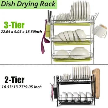 

2/3-Tier Dish Plate Cup Drying Rack Organizer Drainer Storage Holder For Kitchen