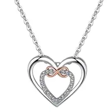 

Valentine Love Heart Pendant Necklaces For Women Silver Crystals Double Hearts Necklaces Jewelry Gift For Women Girls