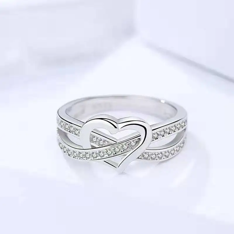 Anillo de Plata de Ley 925 con forma de corazón para mujer, anillo con circón simple