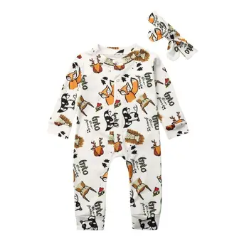 

Baby Girl Boy Clothes 2PCS Newborn Baby Clothes Fox Printed Romper Jumpsuit Outfit Sunsuit
