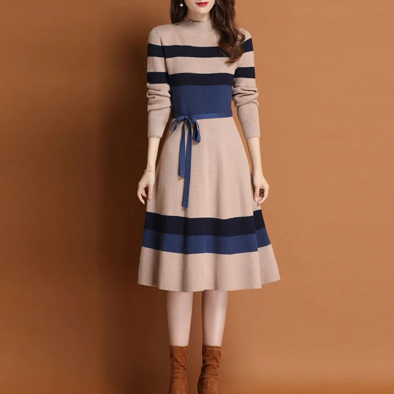 

Europe And America Macarons Knitted Sweater Women's New Style Western Style Mid-length over-the-Knee Dress Women's Base Shirt
