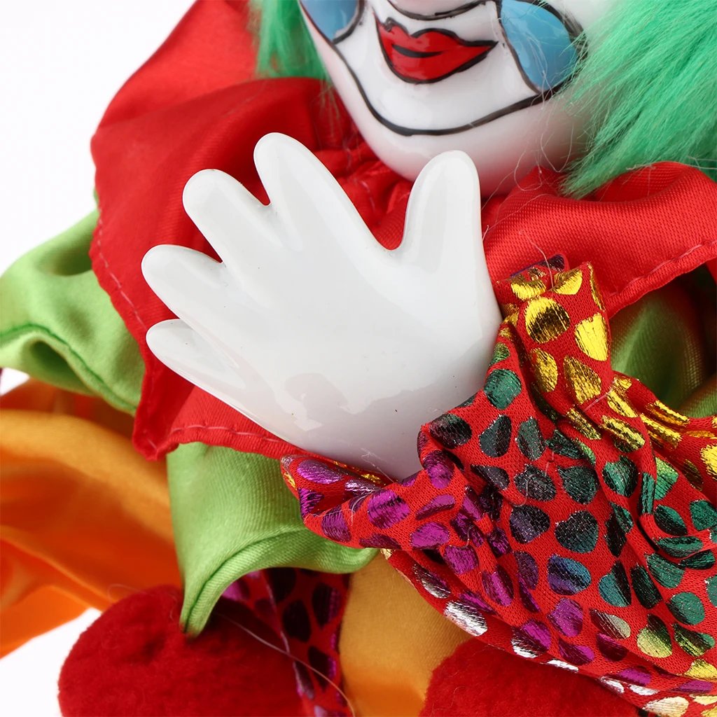 Porcelain Clown Doll Hanging Foot Harlequin Doll, Home Office Desk Shelf Display Ornaments, H
