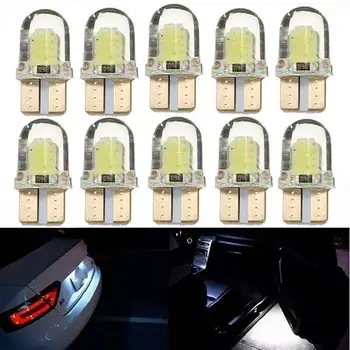 

10Pcs White LED T10 W5W COB Canbus Silicone Car License Plate Light Lamp Bulbs