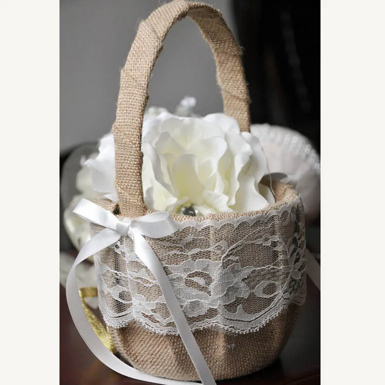 

Marriage Supplies Linen Lace Flower Knot Basket for Flower Arranging Bride Marriage Flower Boys/Flower Girls Basket for Flower A