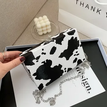 

Women Zebra Cow Print Messenger Bag Small Square Shoulder Bags PU Leather Chain Crossbody Bags For Women 2020 New Summer