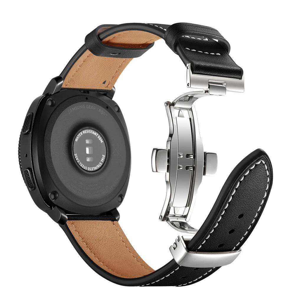 UEBN кожаный ремешок с серебряной застежкой-бабочкой, 20 мм, для samsung Galaxy Watch, 42 мм, активный 2 браслет, ремешок для часов gear S2, спортивный ремешок для часов