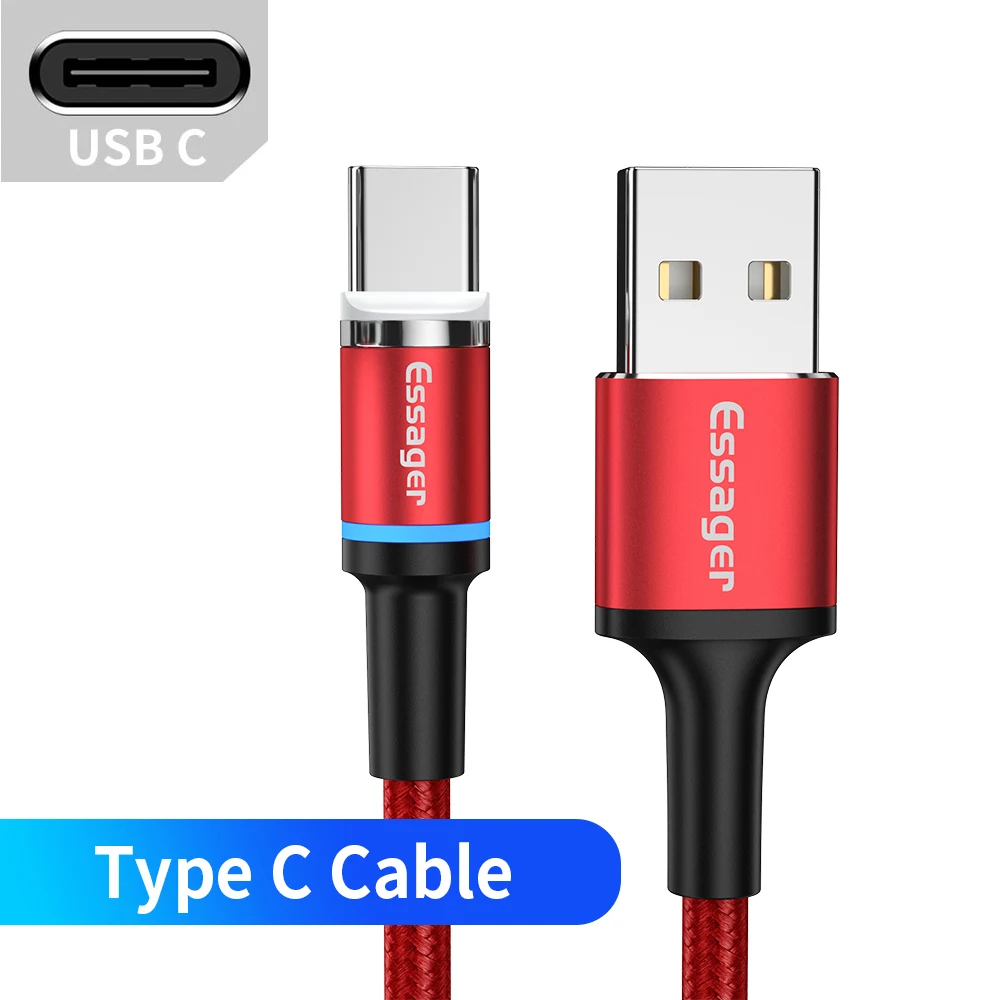 Red Type C Cable Essager Led Магнитный mi cro USB кабель для iPhone 11 XR X samsung Магнитный зарядный кабель type C кабель для Xiaomi mi 9 8 красный mi Note 7 - Цвет: Red Type C Cable