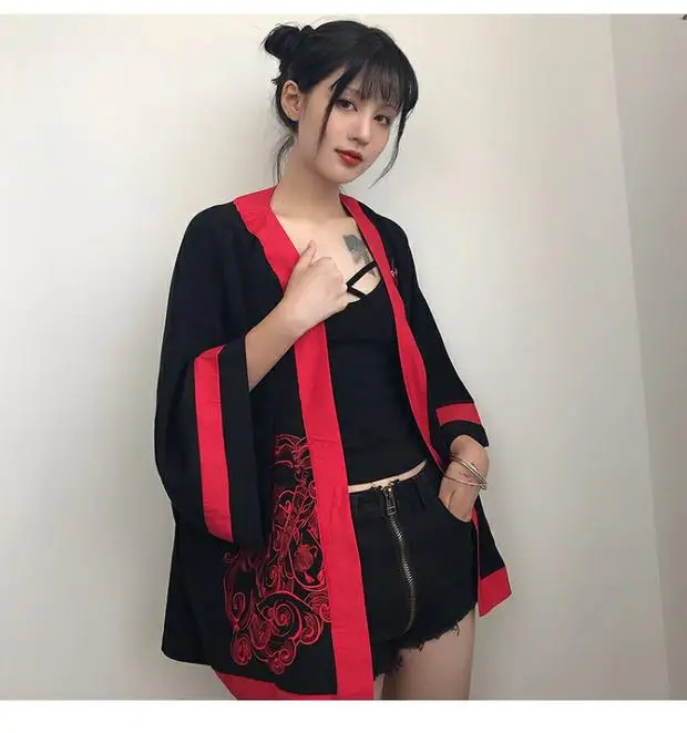 Лето традиционные японские кимоно женские красные Hanfu кардиган рубашка-кимоно свободные юката платье кимоно азиатская одежда SL1330