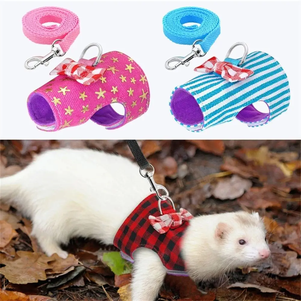 Hamster Accessories Star Plaid Striped Bowknot Bowtie Traction Rope Small Pets Vest Harness and Leash Set Pet Supplies | Дом и сад