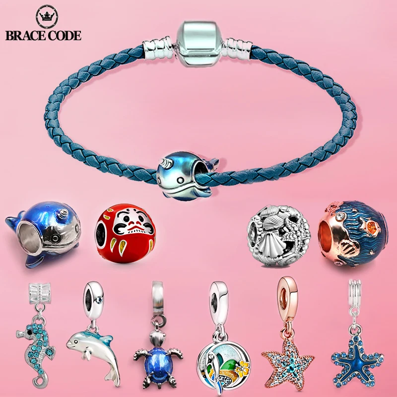 

DIY New Marine Style Charm Women Necklace Bracelets set. Starfish Narwhal Dolphin Pendant Women Fine Bracelet Gifts