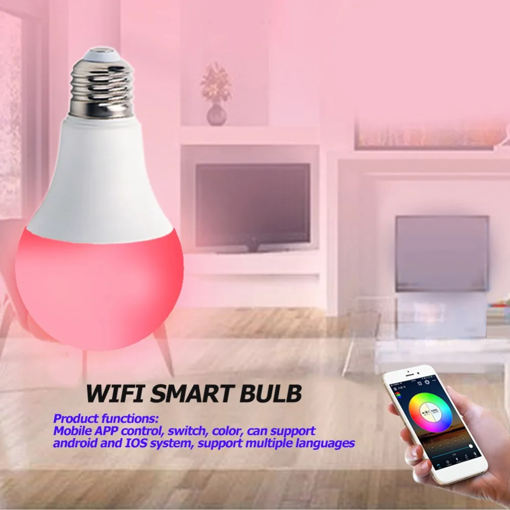 E27 wifi-патрон, умный свет лампы 4,5 W WI-FI умная лампочка 40 м RGB лампа с пультом ДУ голос дистанционного Управление