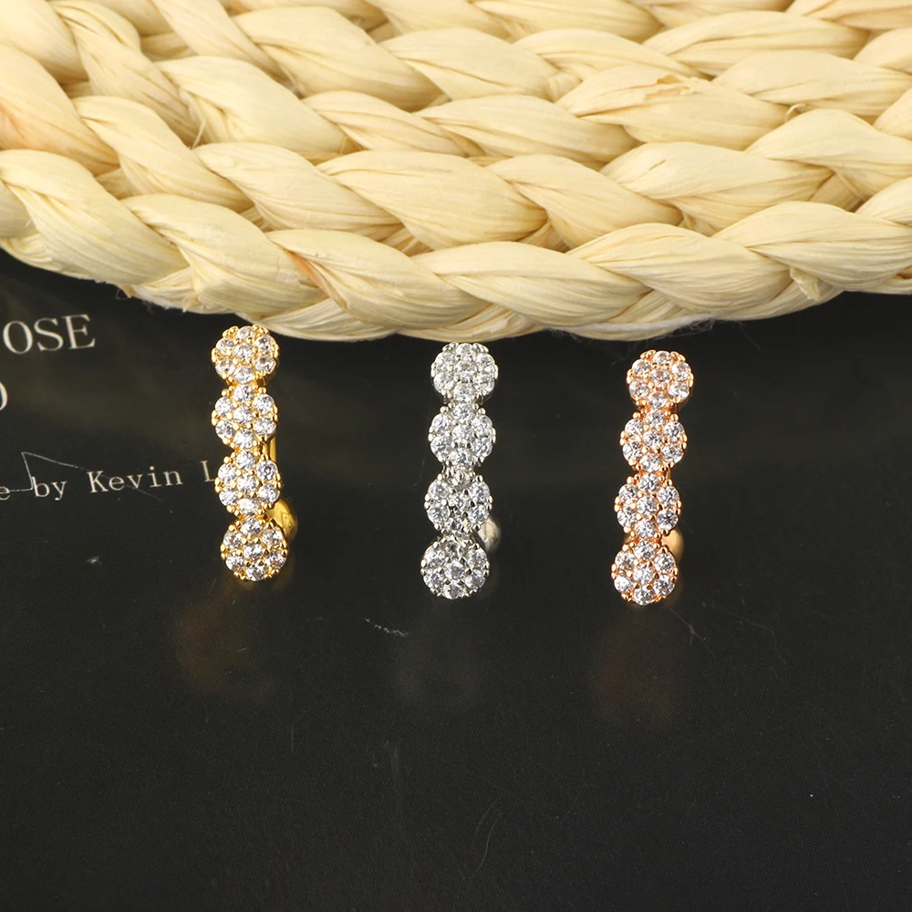 JUNLOWPY 2021 New Belly Button Navel Rings Wholesales 3 color Women Navel Belly Bar Body Piercing Set Drop Shipping Zircon