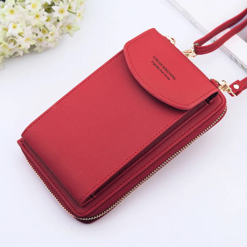 Cartera de cuero con correas de hombro mujer, de Color sólido bolso de hombro móvil, tarjetero grande, bolso mano con bolsillos, 2022|Carteras| - AliExpress
