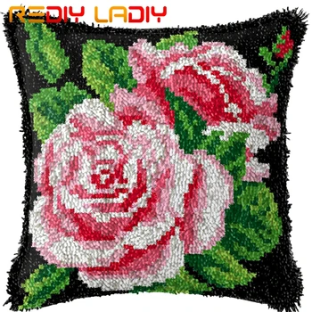

Latch Hook Kits Make Your Own Cushion Pink Roses Pre-Printed Canvas Crochet Pillow Case Latch Hook Cushion Cover Hobby & Crafts