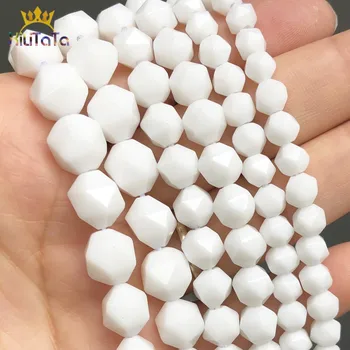 

Natural Faceted White Stone Beads Round Loose Spacer Beads For DIY Jewelry Making Bracelet Accessories 15'' Pick Size 6 8 10mm