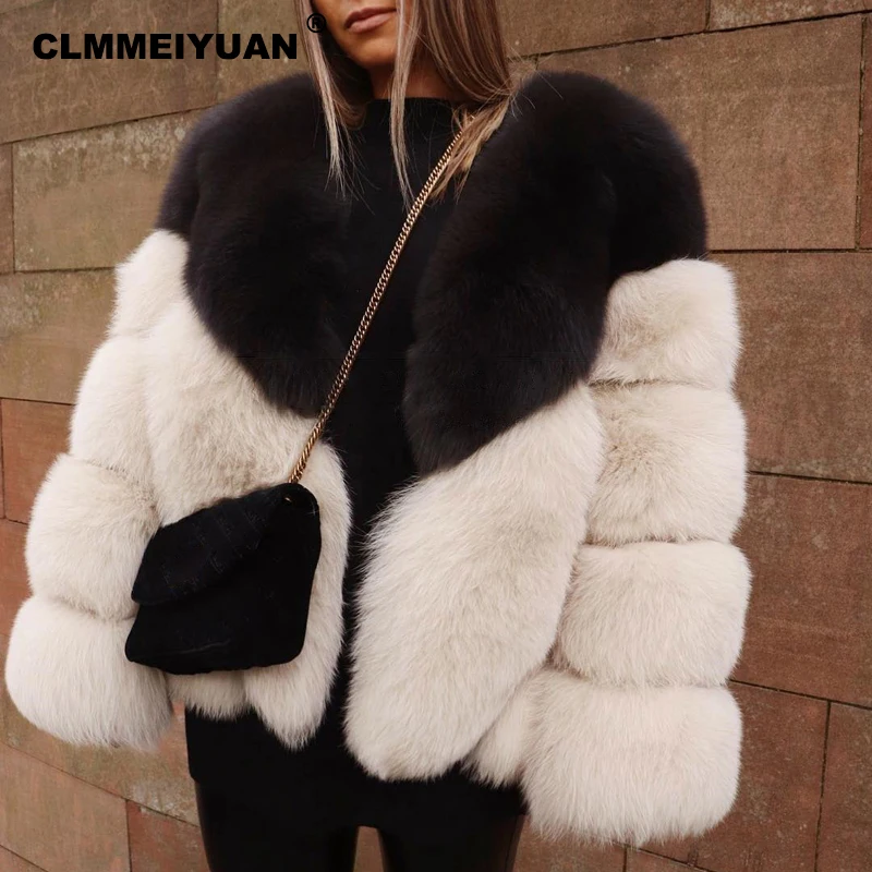 

Luxury Women Patchwork Faux Fox Fur Coat 2019 Womens Winter Thicken Warm Jacket Coats Fashion V NeckSozy Furry Fake Fur Overcoat