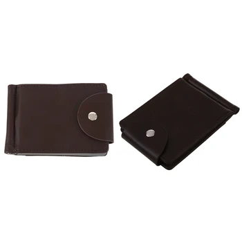 

2 Pcs Ultra-Thin Slim Men Leather Money Clip Wallets ID Credit Card Holder Coin Purse Gray & Brown