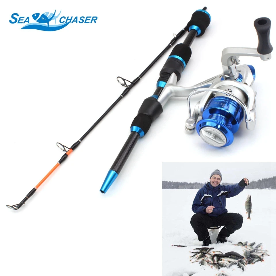 

winter On ice fishing rod 65cm 75g Superhard carbon rod and Spinning Reel set Winter Travel fishing tools