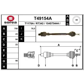 

Drive right 750mm ABS-44th \ Renault Megane I 1.9d-2.0 96-03 EA