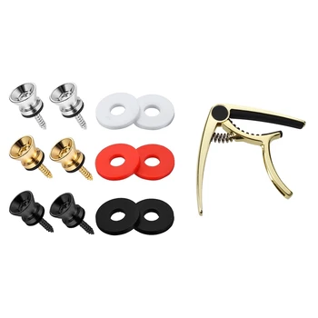 

SEWS-10 Acoustic Electric Guitar Capo Clamp Gold with 3 Pair Guitar Strap Buttons End Pins and 3 Pair Guitar Strap Blocks