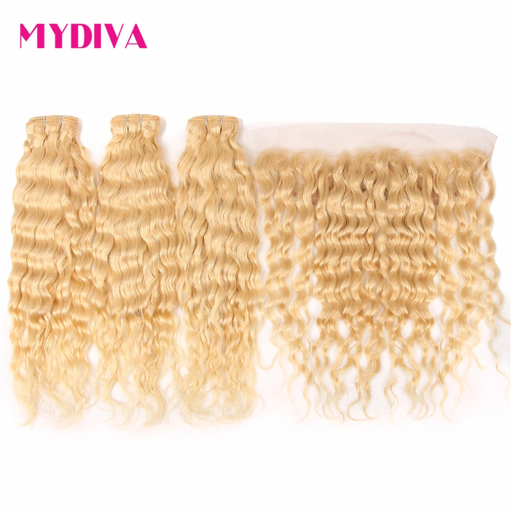 

613 Bundles With Frontal Human Hair Bundles With Closure Water Wave Brazilian Hair Weave Bundles With Frontal Blonde Remy Hair