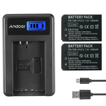 

Andoer LP-E12 2 Pack 7.4V 1200mAh Rechargeable Battery with LCD USB Charger Kit for Canon EOS 100D/EOS Rebel SL1/EOS-M/EOS-M2