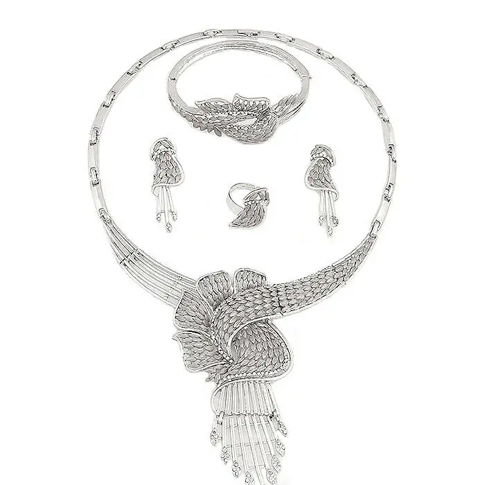 Африканский ювелирный набор для женщин, позолоченное ожерелье, свадебный вечерний набор из нержавеющей стали, длинный чокер Harajuku - Окраска металла: LHY1601-SL