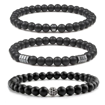

Geometric Hematite CZ Micro Ball Men Bracelet Simple 6mm Natural Stone Matte Beads Elastic Bracelets For Women Jewelry pulseras