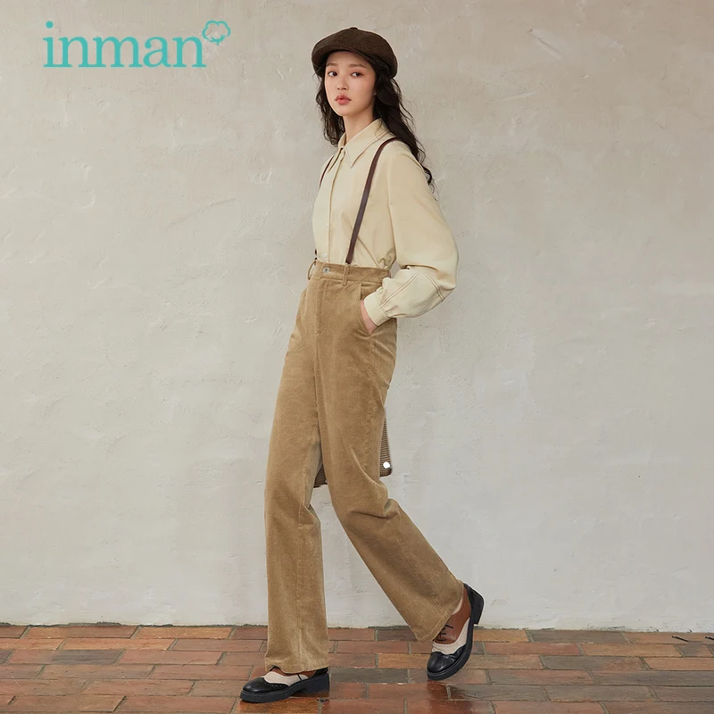 INMAN Vintage Corduroy Pants Women High 