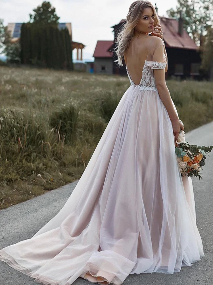 same picture colors LORIE Свадебные платья с открытыми плечами и бисером, мягкий тюль с жемчугом, сексуальное винтажное бальное платье с открытой спиной и аппликацией, свадебные платья - Цвет: same picture colors