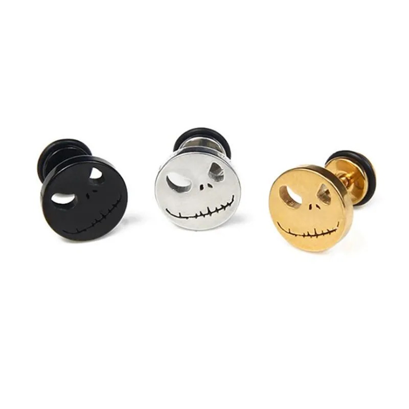 

1Pair Titanium Steel Skull Punk Hiphop Rock Stud Earrings for Unisex Girls Boy Fashion Party Jewelry Accessory Earrings